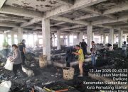 Barang Dagangan Terbakar di Pasar Horas,Polsek Siantar Barat Lakukan Pembersihan