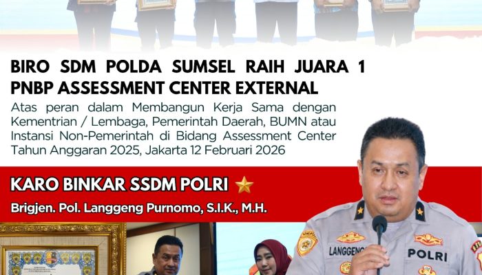 Polda Sumsel Raih Juara 1 Nasional Bidang Assessment Center, Tegaskan Komitmen Penguatan SDM Polri