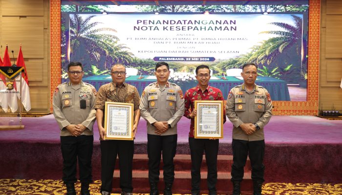 Kolaborasi Amankan Bumi Sriwijaya, Polda Sumatera Selatan dan Perusahaan Kehutanan Sepakati MoU Karhutla