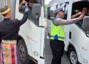 Polantas Karib Bersama Induk PJR BSD Korlantas Polri Membagikan Assesoris Bendera Merah Putih dengan memakai Baju Adat